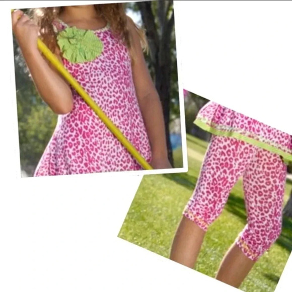 BOUTIQUE SET NWT GIRLS TOP SHIRT PANTS SUMMER LEGGINGS BOTTOMS PINK SIZE 6 6X - Picture 1 of 5